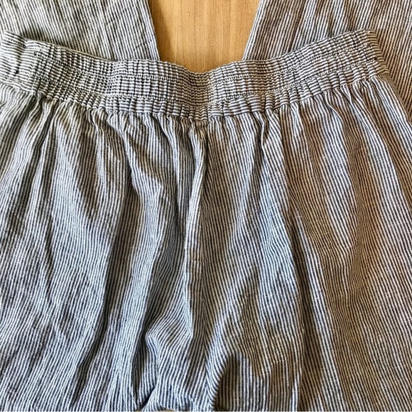 MAX STUDIO Wide Leg Cropped Pants Linen Blend Striped Navy Blue Cream - Picture 5 of 9